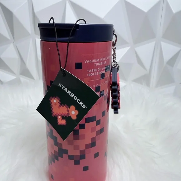 🎀Starbucks Pixelated Pink Tumbler with Dark Blue Lid - Picture 1 of 8